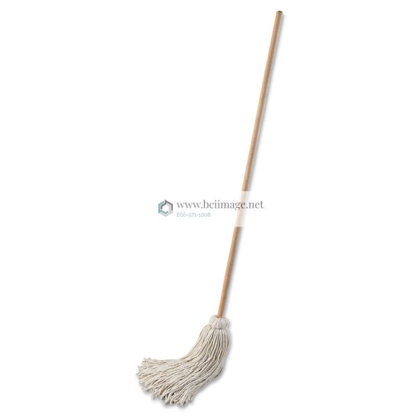 Handle/Deck Mops, 32 oz White Cotton Head, 54" Oak Wood Handle, 6/Pack - Image 2