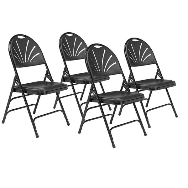 Fan Back Polyfold Folding Chair- 4 Pack ( Black Plastic/Black Frame ) by National Public Seating, 1110