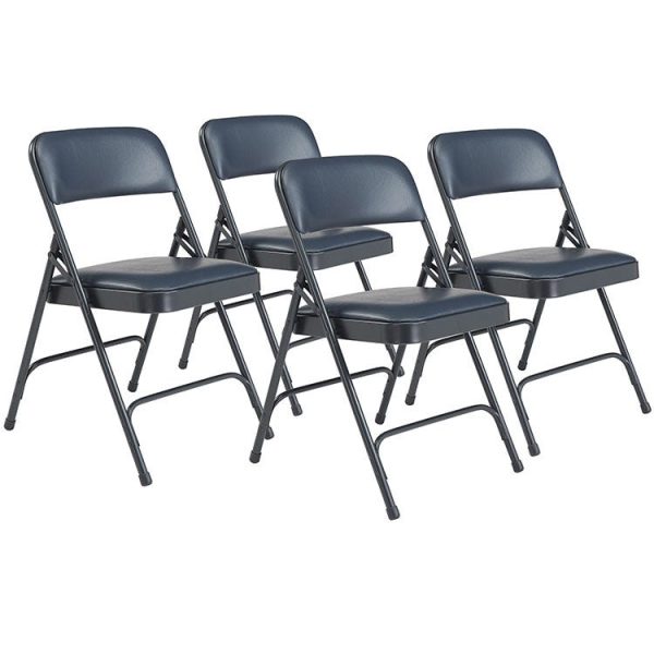 Padded Folding Chair- 4 Pack (Midnight Blue Vinyl / Char Blue Frame) by National Public Seating, 1204