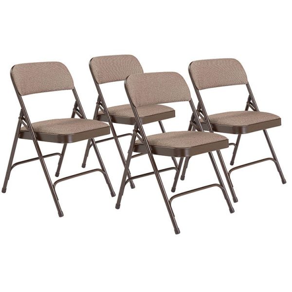 Padded Folding Chair W/ Double Hinge- 4 Pack ( Walnut Fabric W/ Brown Frame) by National Public Seating, 2207