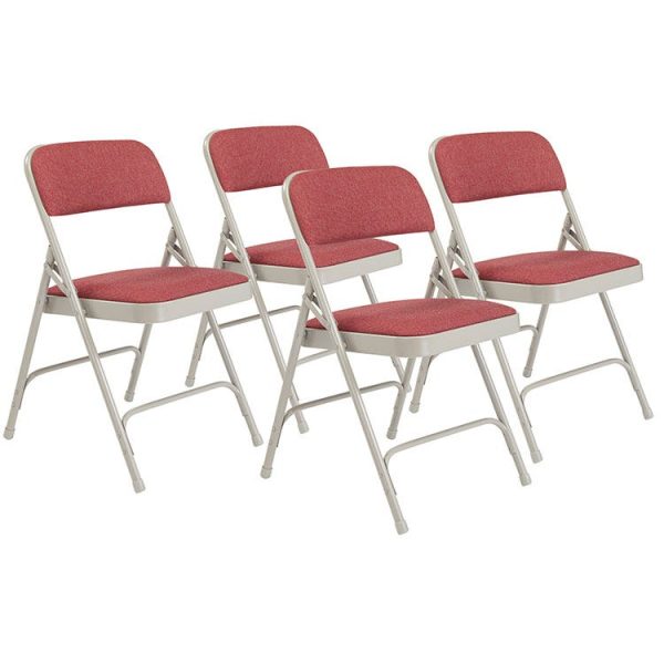 Padded Folding Chair W/ Double Hinge- 4 Pack ( Cabernet Fabric W/ Gray Frame) by National Public Seating, 2208