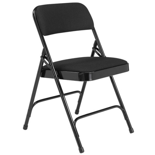Padded Folding Chair w/ Double Hinge- 4 Pack ( Black Fabric w/ Black Frame) by National Public Seating, 2210 - Image 2