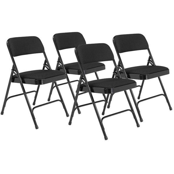 Padded Folding Chair w/ Double Hinge- 4 Pack ( Black Fabric w/ Black Frame) by National Public Seating, 2210