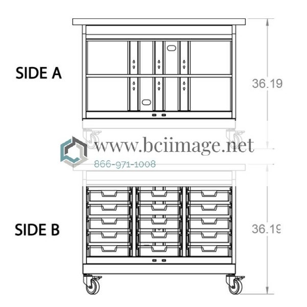 Cascade Marker Table with Butcher Block Top - Dual Side 15 Tote Trays & Open Shelves by Smith System, 25304BUTCHER - Image 4