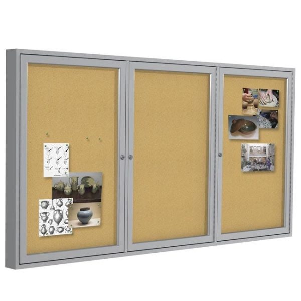 Aluminum Frame Indoor Enclosed Bulletin Board 36''H X 72''W- 3 Door by Ghent, PA33672K