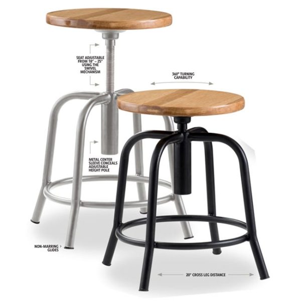 Adjustable Swivel Stool - Poly Seat & Black Frame by National Public Seating, 68XX-10 - Image 3