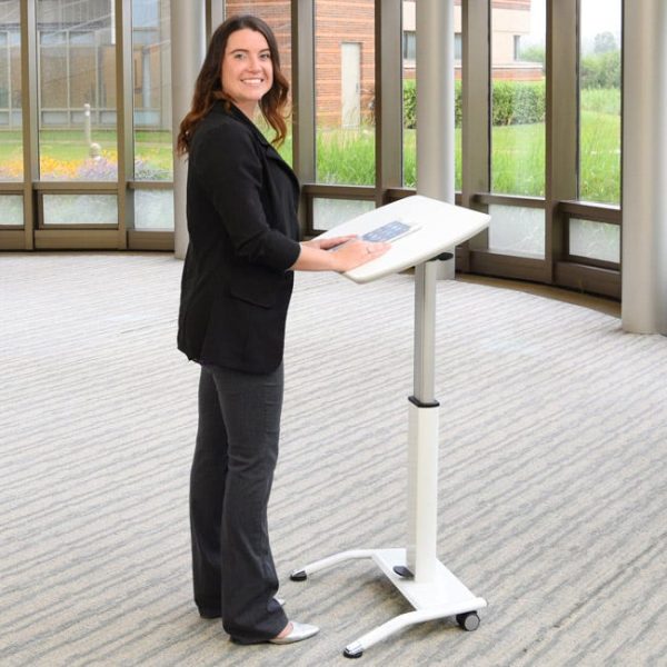 Pneumatic Height Adjustable Desk & Lectern- All White by Luxor, LX-PNADJ-WH - Image 5