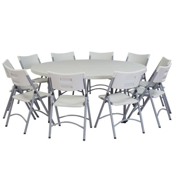 Plastic Folding Table & Chair Set- 71'' Round Folding Table with 8 Folding Chairs by National Public Seating, BT71R/1-602/8