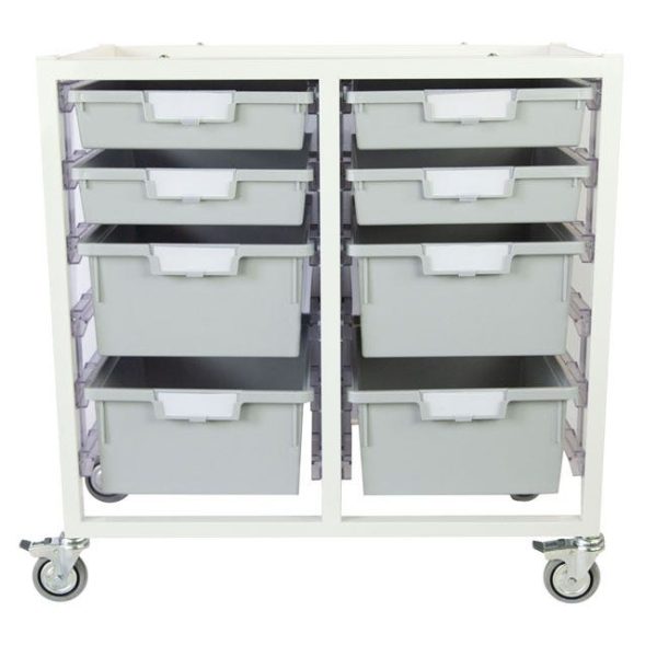 Antimicrobial Swift Cart (4) Single Depth &(4) Double Depth Trays - Light Gray by Certwood, CE2101AWH-4S4DLG