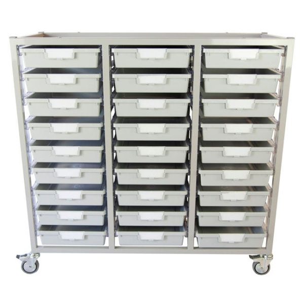 Antimicrobial Class Act Tower Cart (27) Single Depth Trays - Light Gray by Certwood, CE2103AXX-27SLG