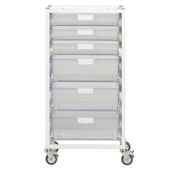 Antimicrobial Nimble Wide Tower Cart (3) Single Depth &(3) Double Depth Trays - Clear by Certwood, CE2301AWH-3S3DCL