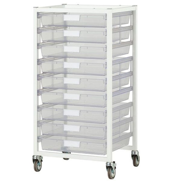 Antimicrobial Nimble Wide Tower Cart (9) Single Depth Trays - Clear by Certwood, CE2301AWH-9SCL