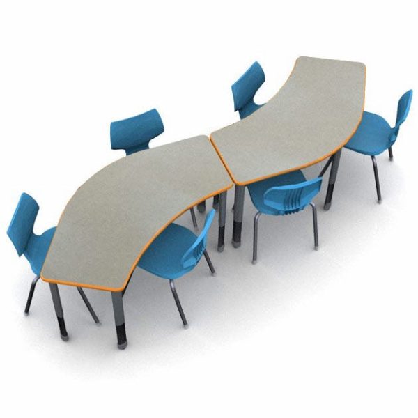 Classroom Set- 6 Flavors 18'' (5th-Adult) Chairs & 2 Crescent 60'' Tables by Smith System,04157/2/11849/6