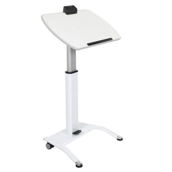 Pneumatic Height Adjustable Desk & Lectern with KwikBoost Charging Station by Luxor, LX-PNADJ-EPW