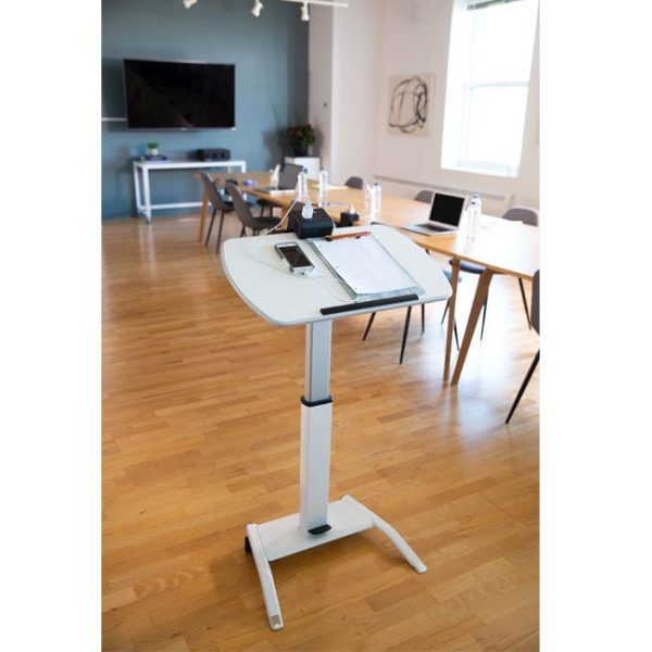 Pneumatic Height Adjustable Desk & Lectern with KwikBoost Charging Station by Luxor, LX-PNADJ-EPW - Image 10