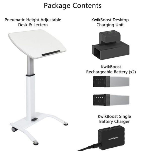 Pneumatic Height Adjustable Desk & Lectern with KwikBoost Charging Station by Luxor, LX-PNADJ-EPW - Image 14