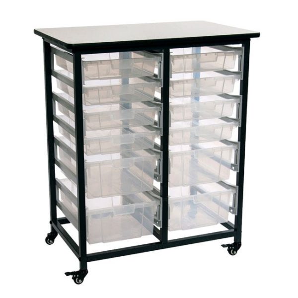 Mobile Double Row Clear Bin Storage Unit - 4 Large &8 Small Bins by Luxor, MBS-DR-8S4L-CL