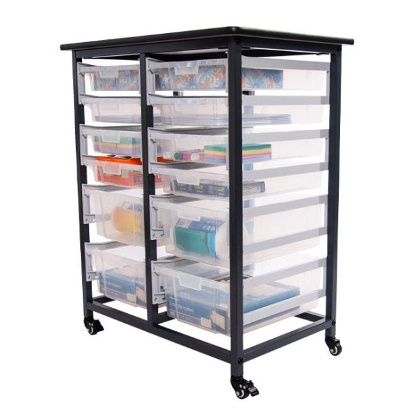 Mobile Double Row Clear Bin Storage Unit - 4 Large &8 Small Bins by Luxor, MBS-DR-8S4L-CL - Image 8