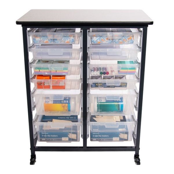 Mobile Double Row Clear Bin Storage Unit - 4 Large &8 Small Bins by Luxor, MBS-DR-8S4L-CL - Image 6