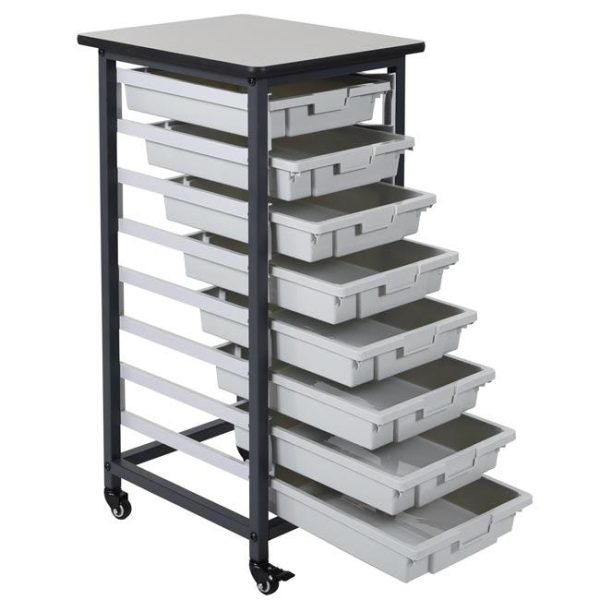 Mobile Bin Storage Unit w/ 8 Small Trays by Luxor, MBS-SR-8S - Image 4