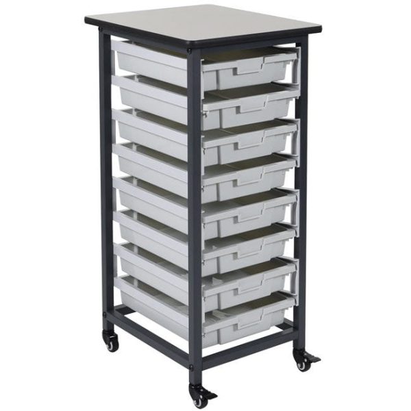 Mobile Bin Storage Unit w/ 8 Small Trays by Luxor, MBS-SR-8S