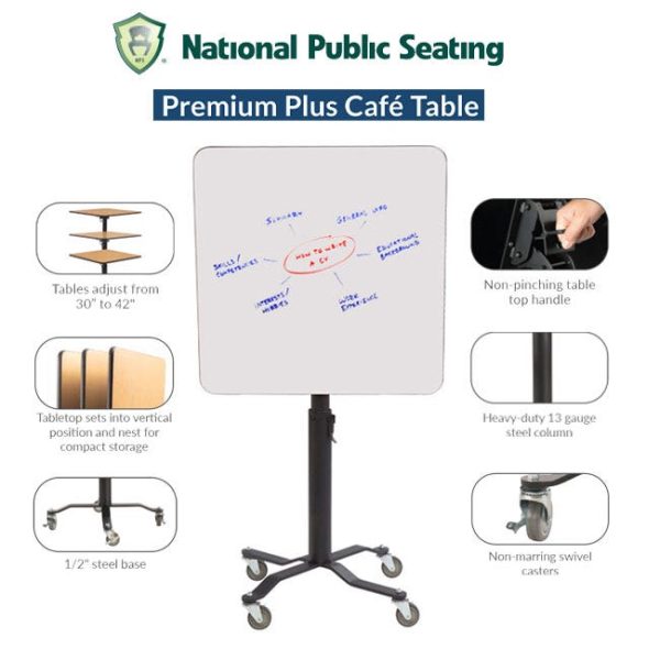 Premium Plus Cafe with Dry Erase Top - 30'' Square with Particleboard Core & T-Mold Vinyl Edge by National Public Seating, PCT330PBTMWB - Image 2