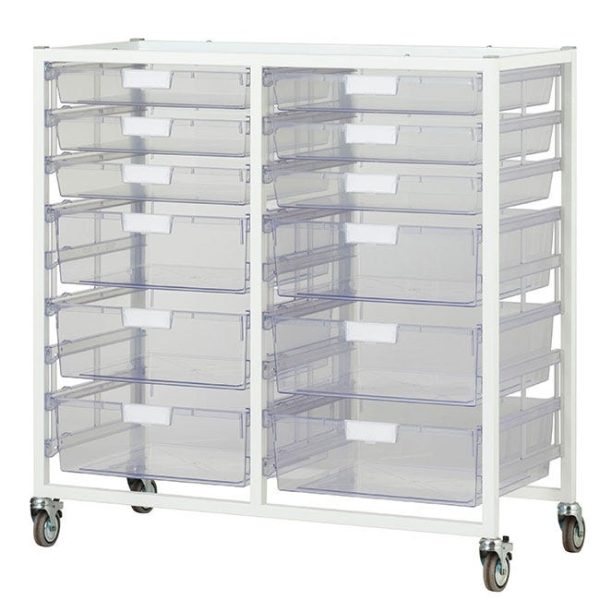 Antimicrobial Swift Wide Tower Cart (6) Single Depth &(6) Double Depth Trays - Clear by Certwood, CE2303AWH-6S6DCL