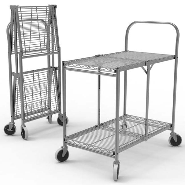 Collapsible Wire Utility 2-Shelf Cart by Luxor, WSCC-2