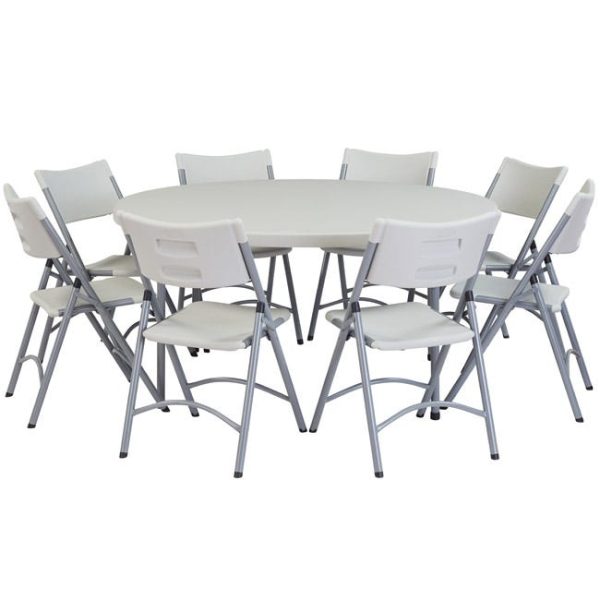 Plastic Folding Table & Chair Set- 60'' Round Folding Table with 8 Folding Chairs by National Public Seating, 602/8-BT60R/1